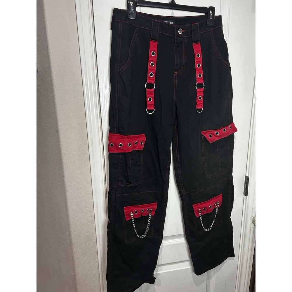Hot Topic Black & Red Grommet Strap Carpenter Pants Sz 7 Goth Rock